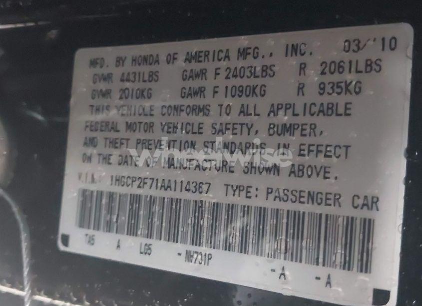 Photo 9 of 2010 Honda Accord 2.4 EX (VIN 1HGCP2F71AA114367)