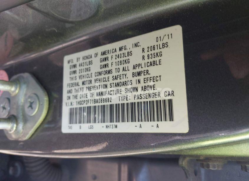Photo 9 of 2011 Honda Accord 2.4 EX (VIN 1HGCP2F71BA089682)