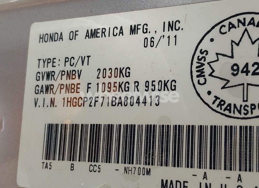 Photo 9 of 2011 Honda Accord 2.4 EX (VIN 1HGCP2F71BA804413)