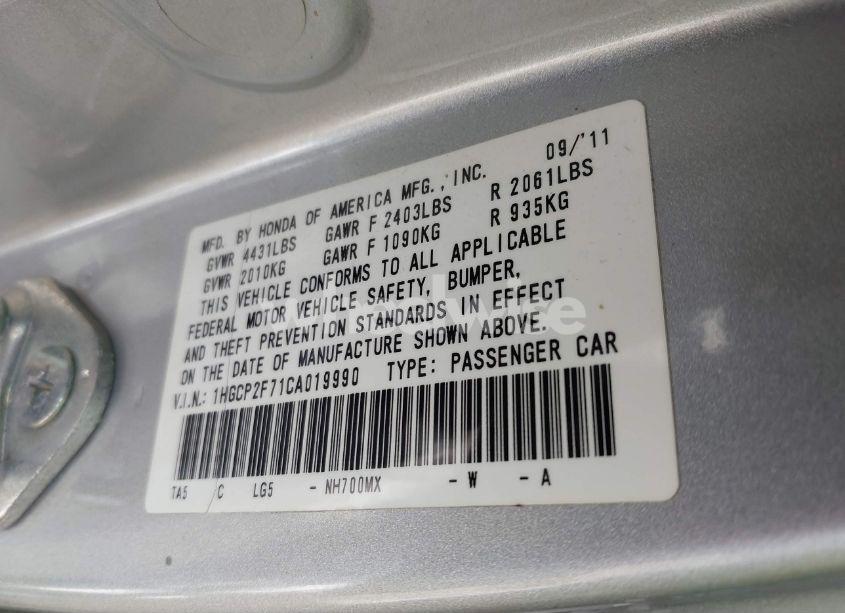 Photo 9 of 2012 Honda Accord 2.4 EX (VIN 1HGCP2F71CA019990)