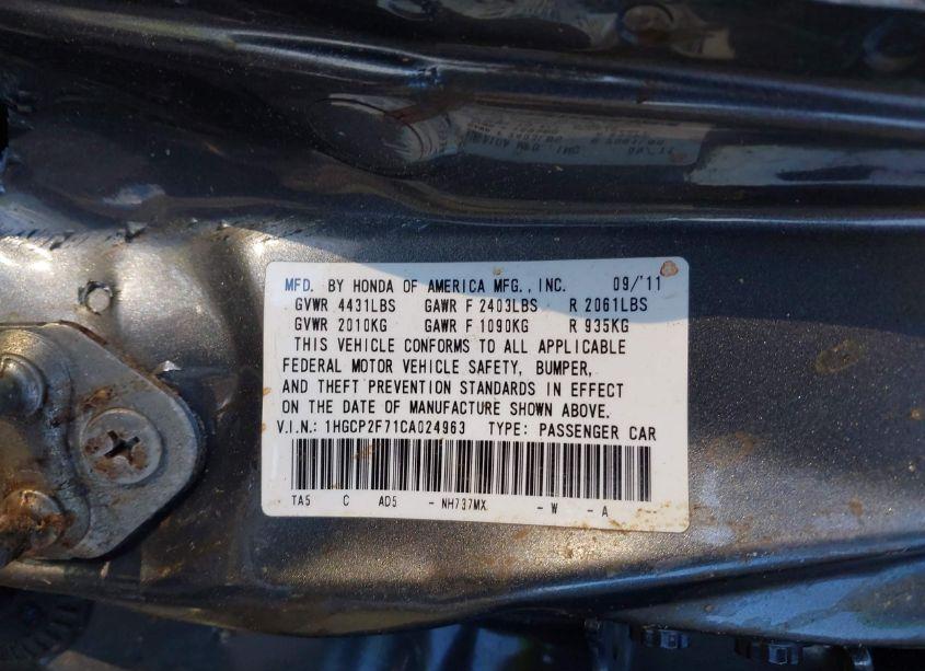 Photo 9 of 2012 Honda Accord 2.4 EX (VIN 1HGCP2F71CA024963)
