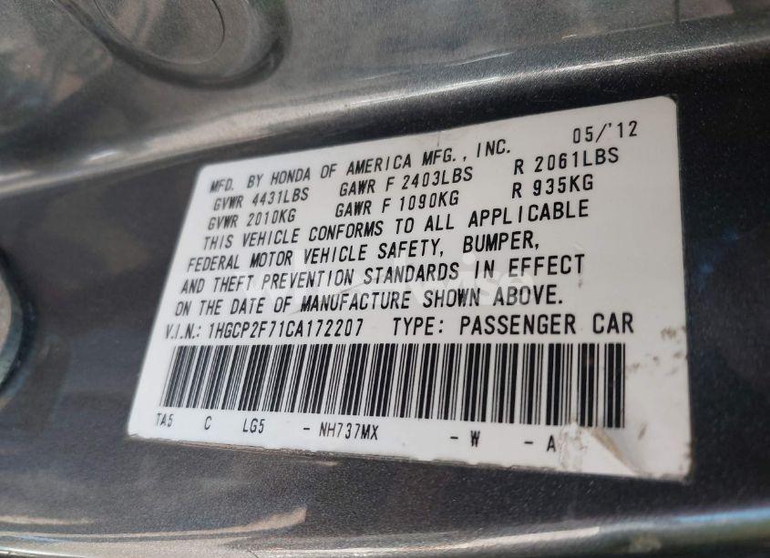 Photo 9 of 2012 Honda Accord 2.4 EX (VIN 1HGCP2F71CA172207)