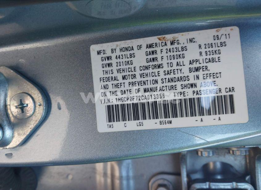 Photo 9 of 2012 Honda Accord 2.4 EX (VIN 1HGCP2F72CA013356)