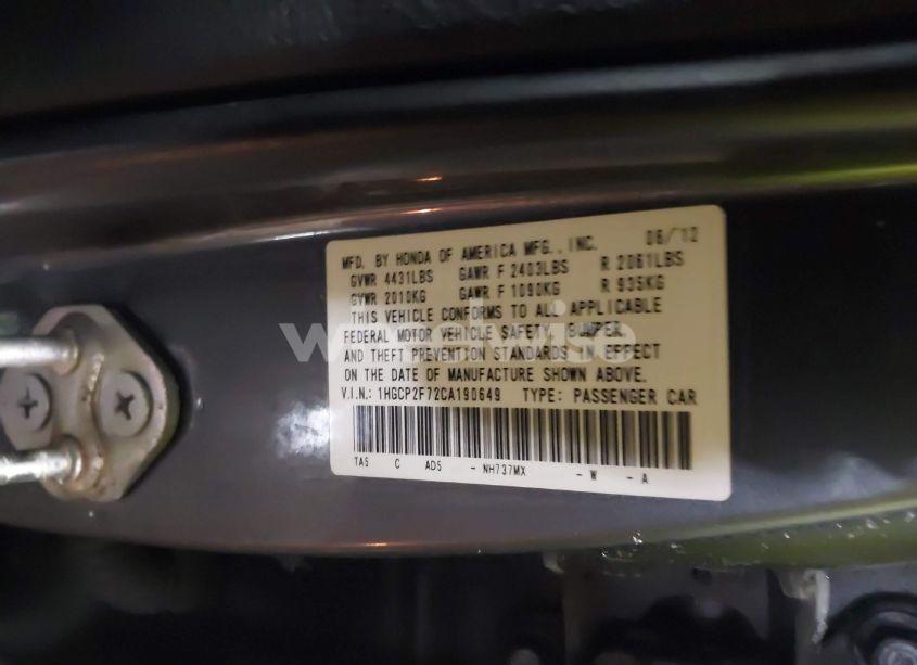Photo 9 of 2012 Honda Accord 2.4 EX (VIN 1HGCP2F72CA190649)