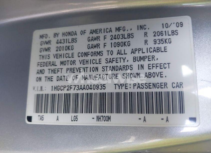 Photo 9 of 2010 Honda Accord 2.4 EX (VIN 1HGCP2F73AA040935)