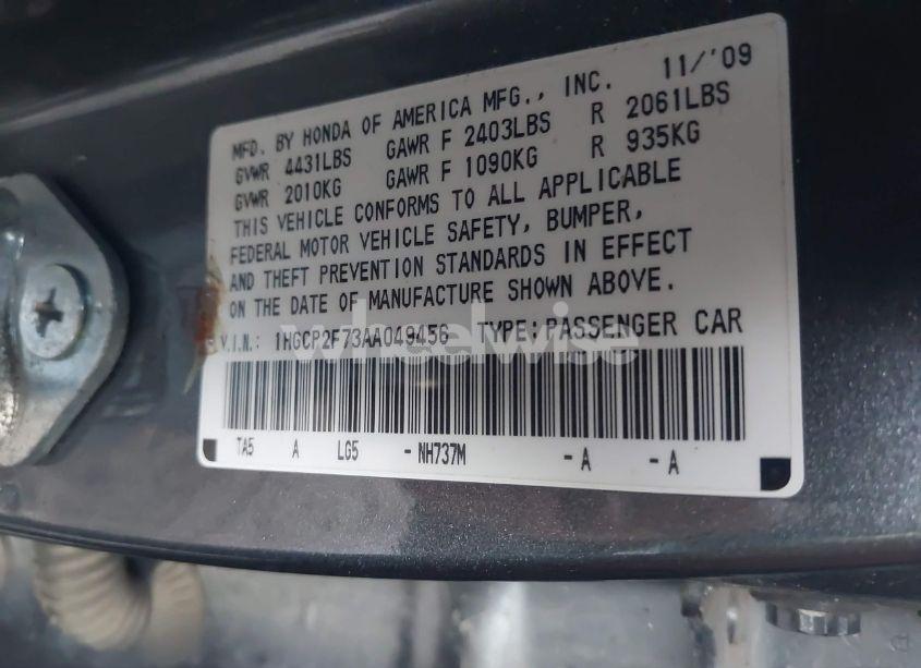 Photo 9 of 2010 Honda Accord 2.4 EX (VIN 1HGCP2F73AA049456)