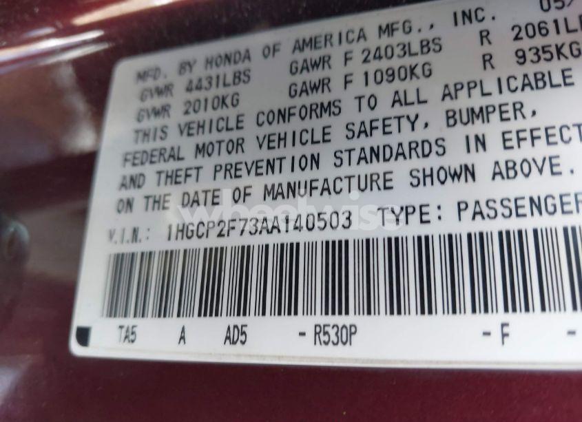 Photo 9 of 2010 Honda Accord 2.4 EX (VIN 1HGCP2F73AA140503)