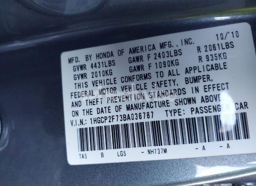Photo 9 of 2011 Honda Accord 2.4 EX (VIN 1HGCP2F73BA036787)