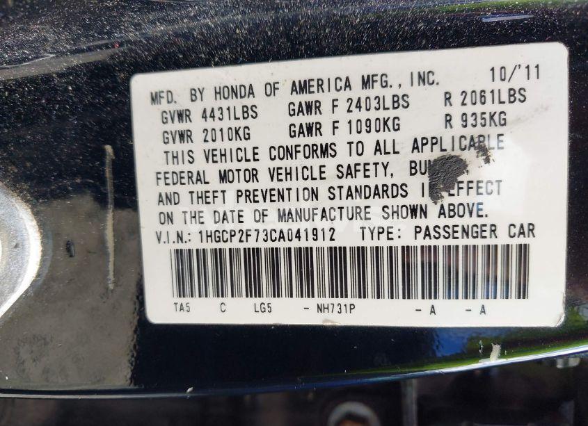 Photo 9 of 2012 Honda Accord 2.4 EX (VIN 1HGCP2F73CA041912)