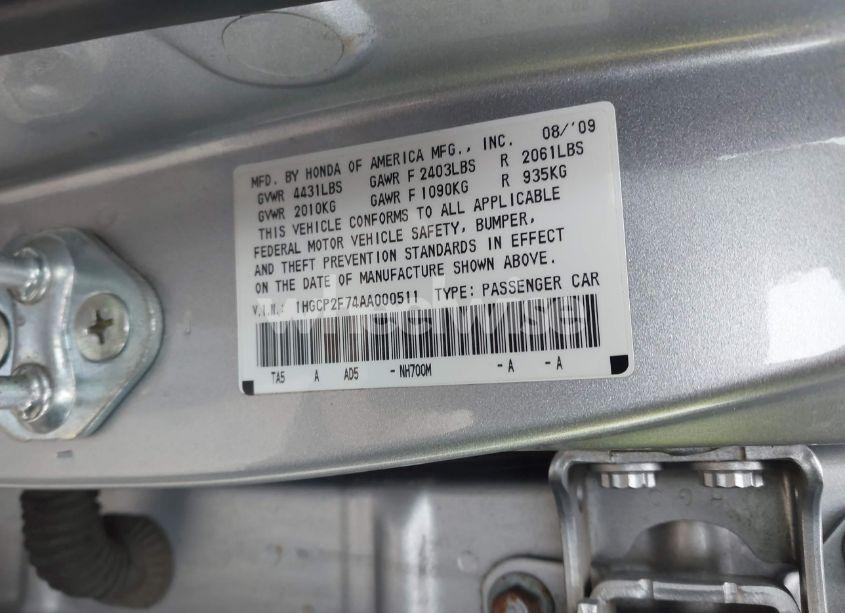 Photo 9 of 2010 Honda Accord 2.4 EX (VIN 1HGCP2F74AA000511)