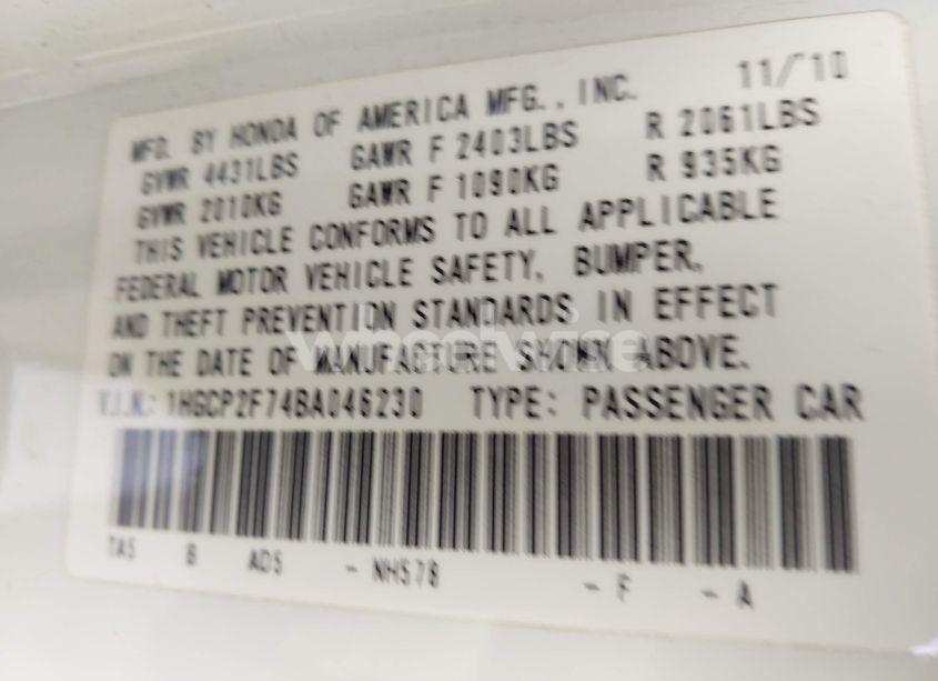 Photo 9 of 2011 Honda Accord 2.4 EX (VIN 1HGCP2F74BA046230)