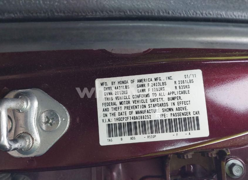 Photo 9 of 2011 Honda Accord 2.4 EX (VIN 1HGCP2F74BA088252)