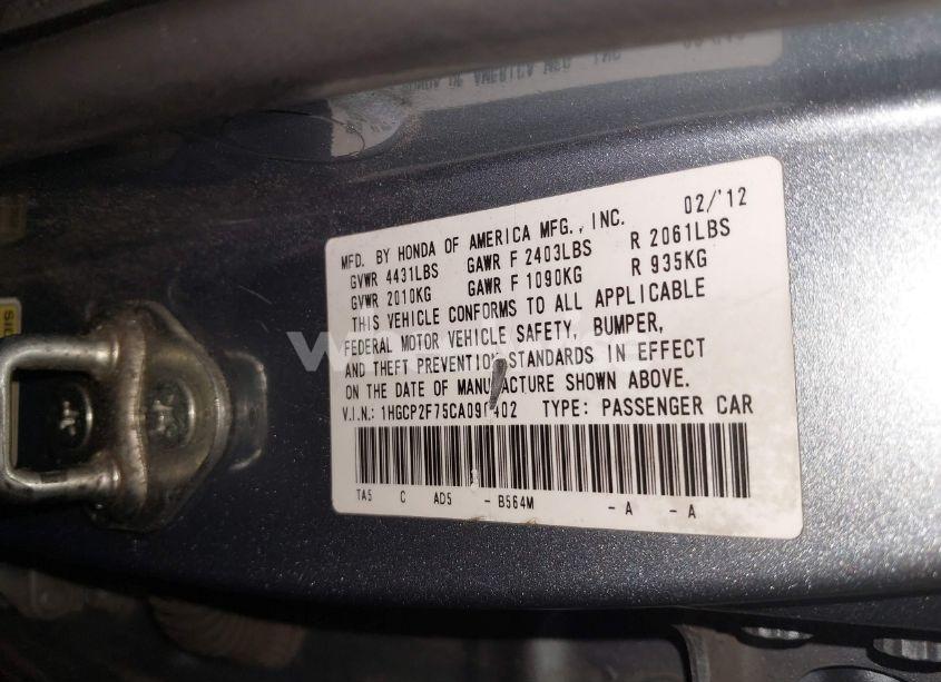 Photo 9 of 2012 Honda Accord 2.4 EX (VIN 1HGCP2F75CA090402)