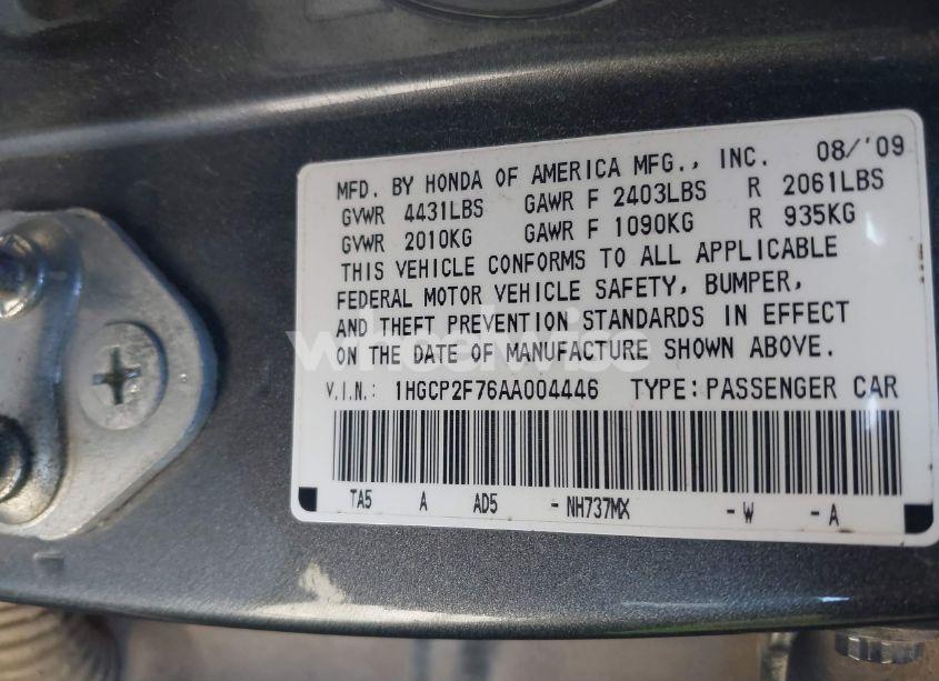 Photo 9 of 2010 Honda Accord 2.4 EX (VIN 1HGCP2F76AA004446)