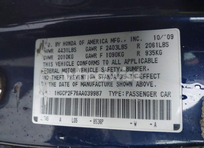 Photo 9 of 2010 Honda Accord 2.4 EX (VIN 1HGCP2F76AA039987)