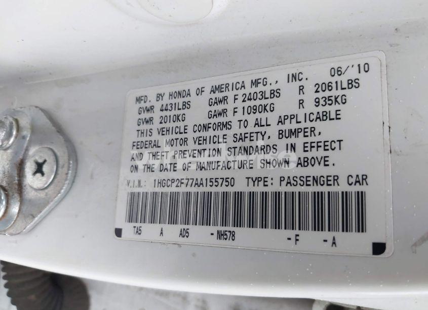 Photo 9 of 2010 Honda Accord 2.4 EX (VIN 1HGCP2F77AA155750)