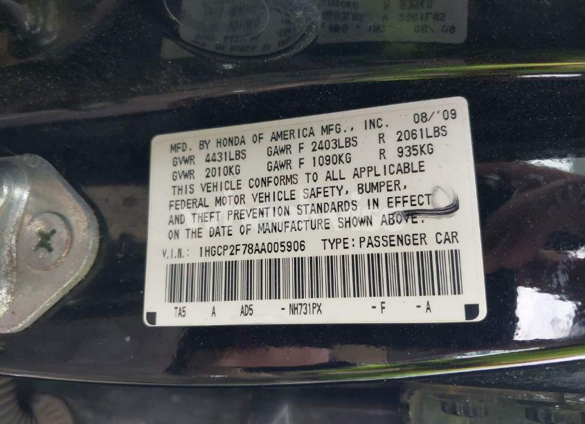 Photo 9 of 2010 Honda Accord 2.4 EX (VIN 1HGCP2F78AA005906)