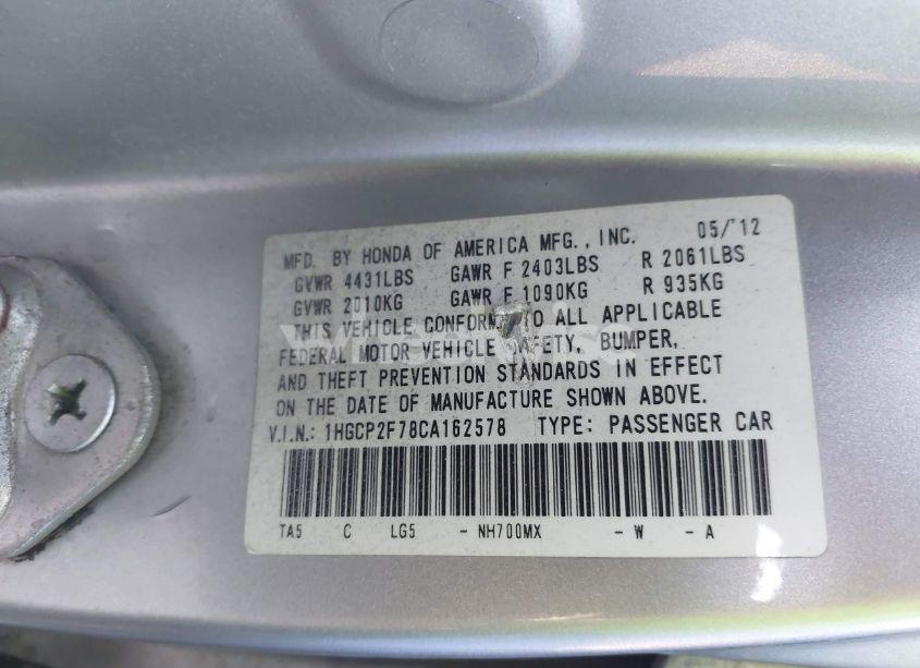Photo 9 of 2012 Honda Accord 2.4 EX (VIN 1HGCP2F78CA162578)