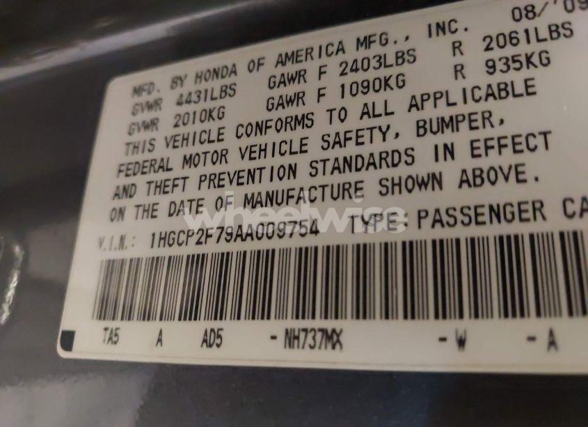 Photo 9 of 2010 Honda Accord 2.4 EX (VIN 1HGCP2F79AA009754)