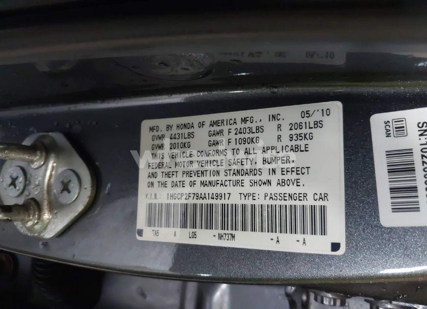 Photo 9 of 2010 Honda Accord 2.4 EX (VIN 1HGCP2F79AA149917)