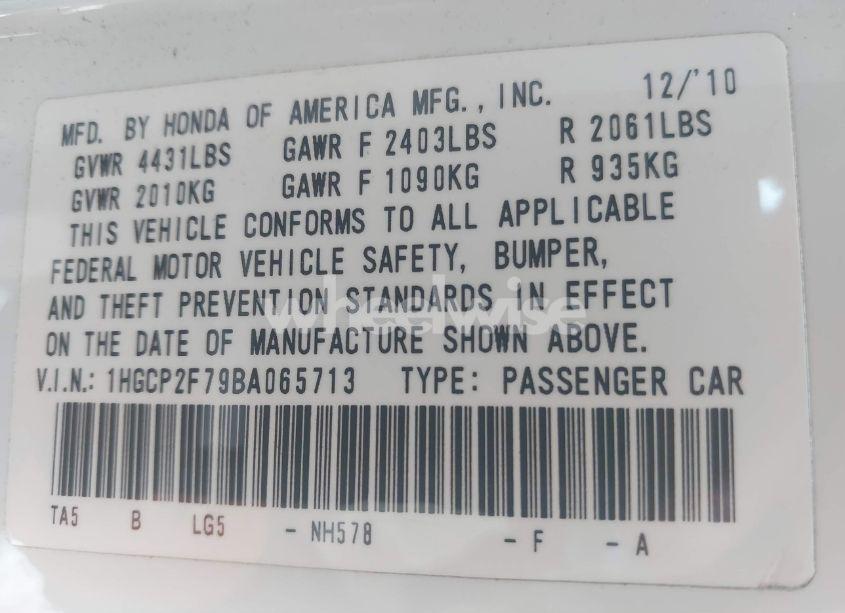 Photo 9 of 2011 Honda Accord 2.4 EX (VIN 1HGCP2F79BA065713)