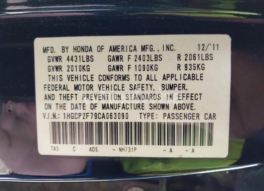 Photo 9 of 2012 Honda Accord 2.4 EX (VIN 1HGCP2F79CA063090)