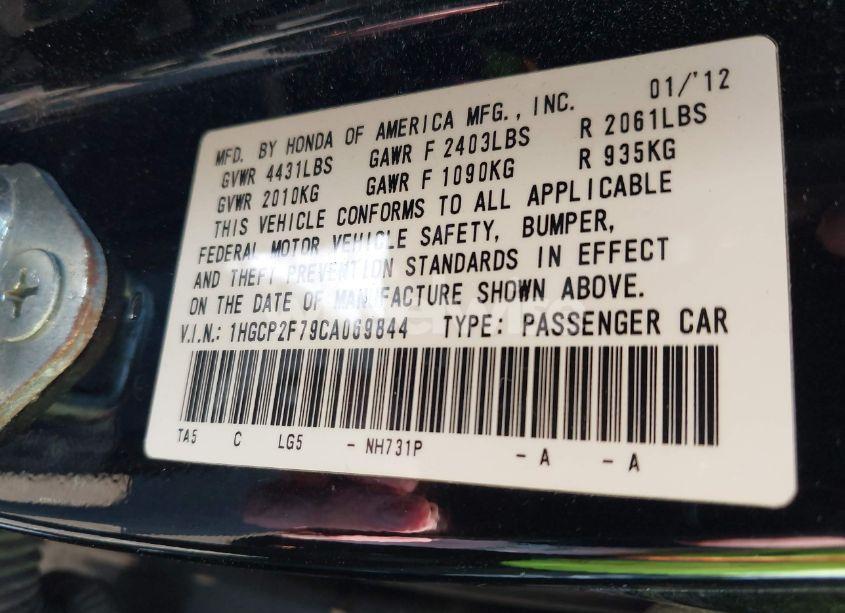 Photo 9 of 2012 Honda Accord 2.4 EX (VIN 1HGCP2F79CA069844)