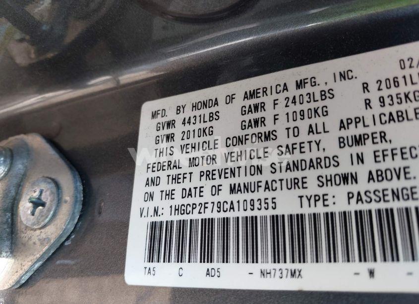 Photo 9 of 2012 Honda Accord SDN EX (VIN 1HGCP2F79CA109355)