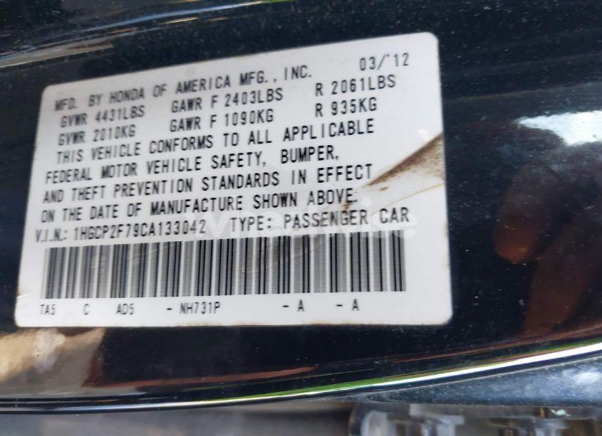 Photo 9 of 2012 Honda Accord 2.4 EX (VIN 1HGCP2F79CA133042)