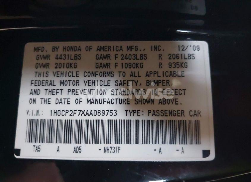 Photo 9 of 2010 Honda Accord 2.4 EX (VIN 1HGCP2F7XAA069753)