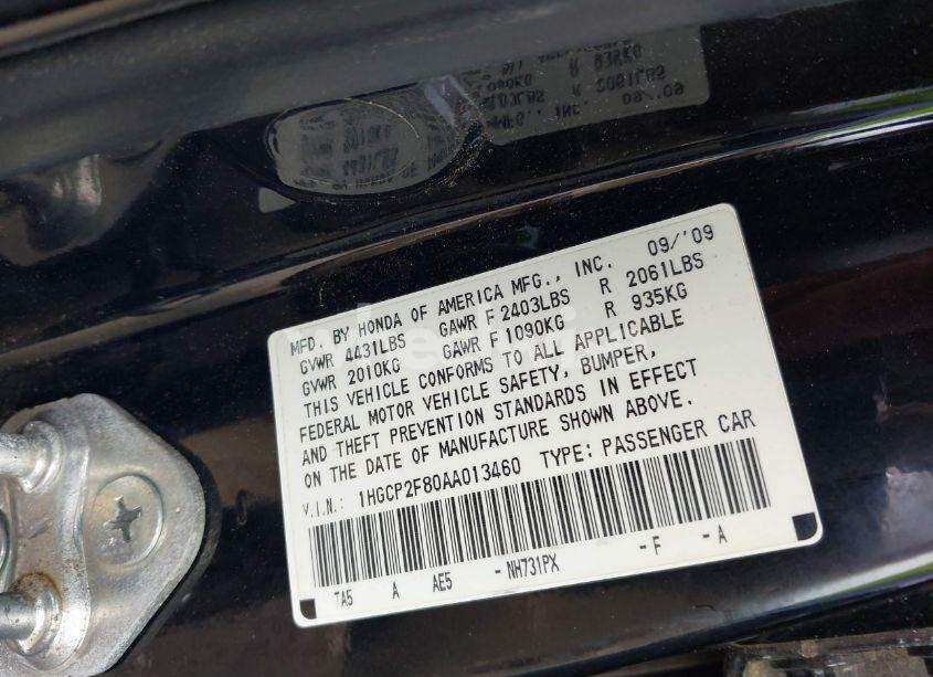 Photo 9 of 2010 Honda Accord 2.4 EX-L (VIN 1HGCP2F80AA013460)