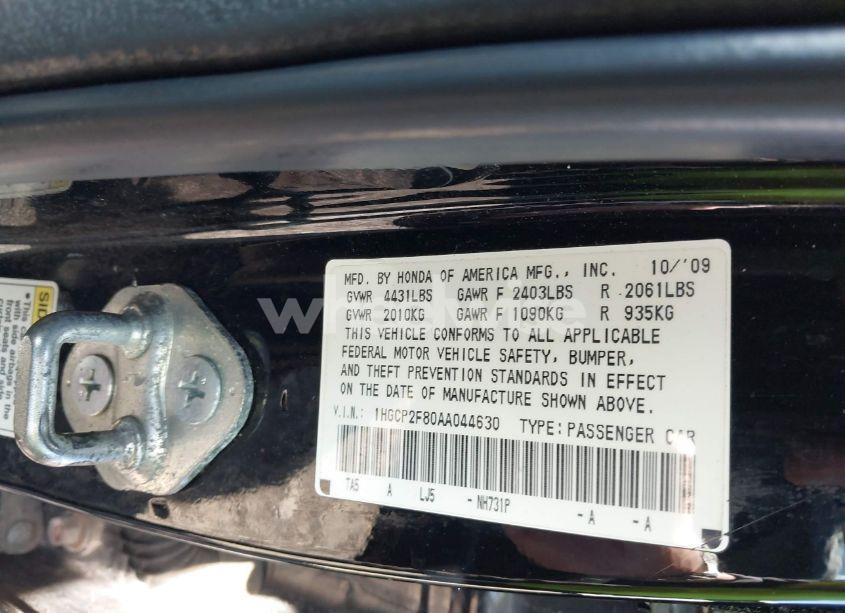 Photo 9 of 2010 Honda Accord 2.4 EX-L (VIN 1HGCP2F80AA044630)