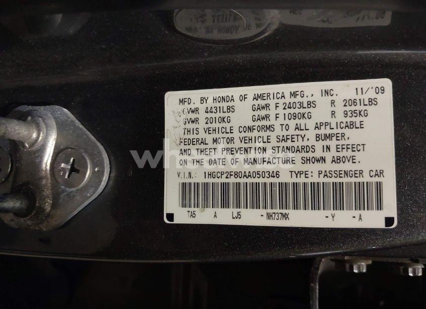 Photo 9 of 2010 Honda Accord 2.4 EX-L (VIN 1HGCP2F80AA050346)