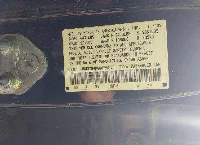 Photo 9 of 2010 Honda Accord 2.4 EX-L (VIN 1HGCP2F80AA055854)