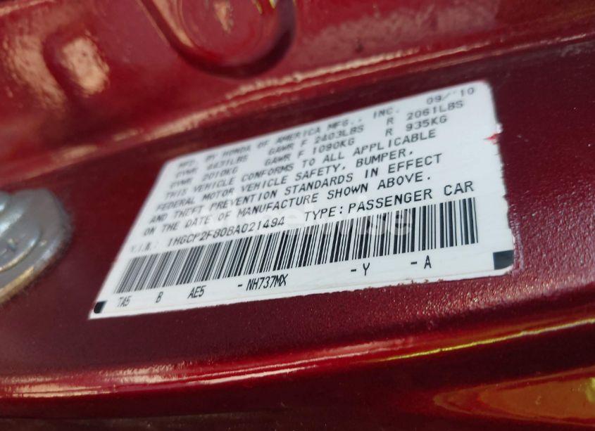 Photo 9 of 2011 Honda Accord 2.4 EX-L (VIN 1HGCP2F80BA021494)