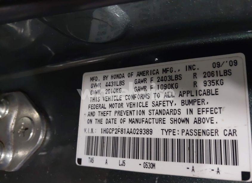 Photo 9 of 2010 Honda Accord EXL (VIN 1HGCP2F81AA029389)