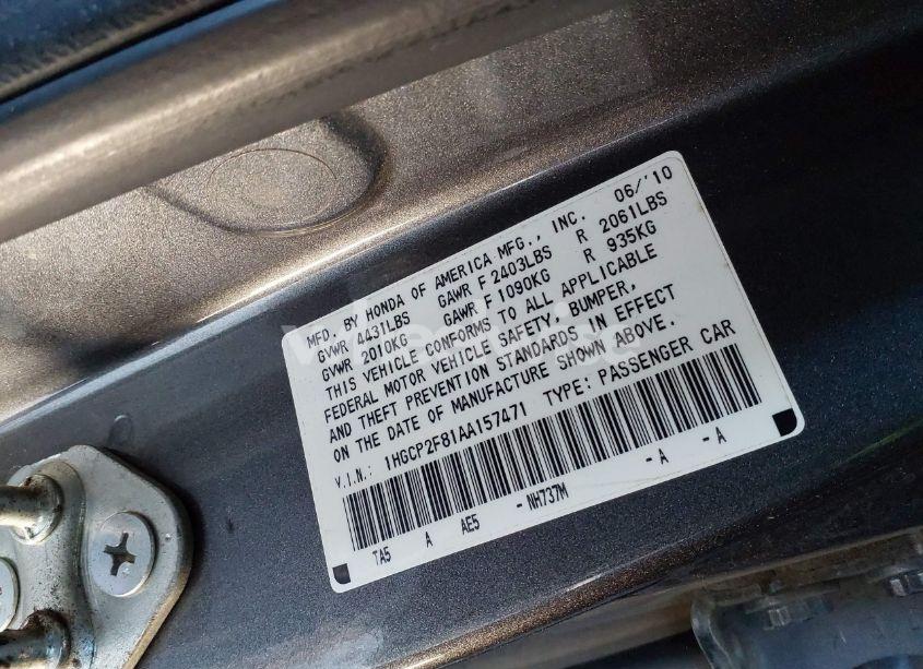 Photo 9 of 2010 Honda Accord 2.4 EX-L (VIN 1HGCP2F81AA157471)