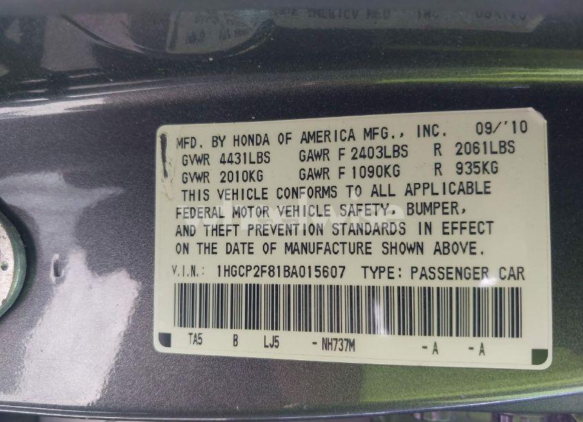 Photo 9 of 2011 Honda Accord 2.4 EX-L (VIN 1HGCP2F81BA015607)