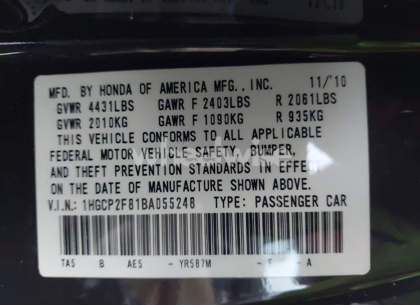 Photo 9 of 2011 Honda Accord 2.4 EX-L (VIN 1HGCP2F81BA055248)