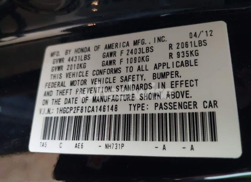 Photo 9 of 2012 Honda Accord 2.4 EX-L (VIN 1HGCP2F81CA146148)