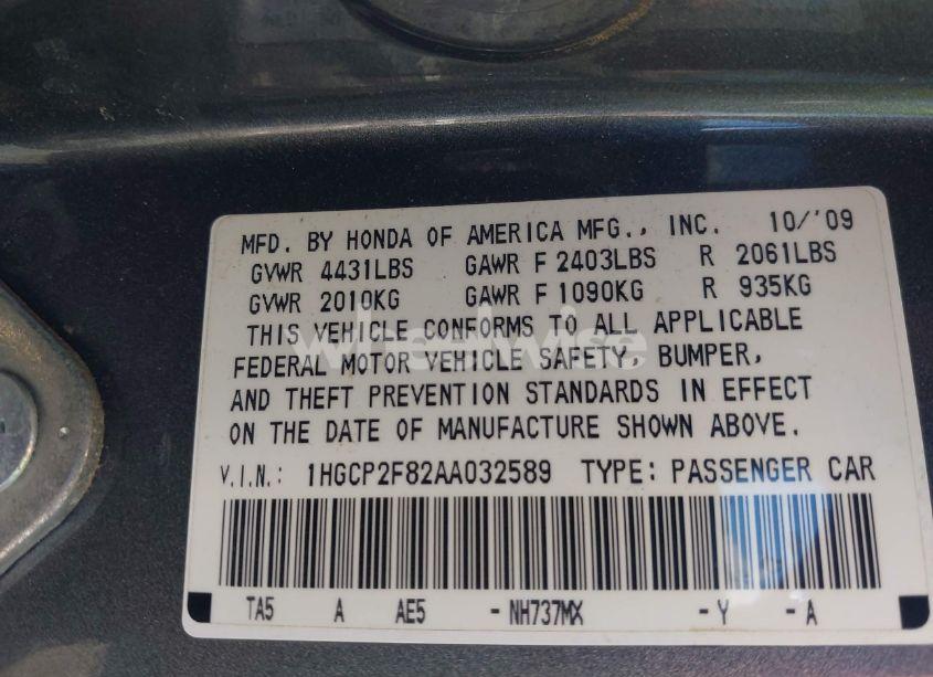 Photo 9 of 2010 Honda Accord EXL (VIN 1HGCP2F82AA032589)