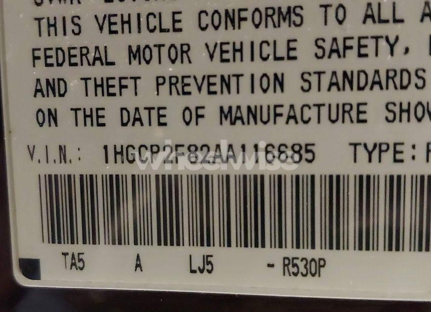 Photo 9 of 2010 Honda Accord 2.4 EX-L (VIN 1HGCP2F82AA116685)