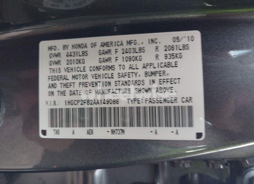 Photo 9 of 2010 Honda Accord 2.4 EX-L (VIN 1HGCP2F82AA149086)