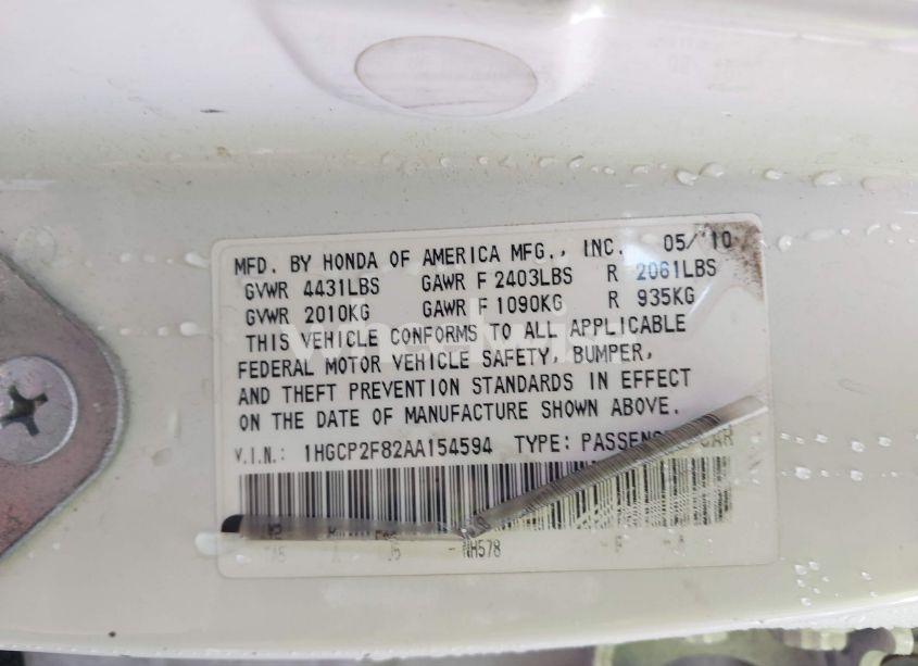 Photo 9 of 2010 Honda Accord 2.4 EX-L (VIN 1HGCP2F82AA154594)