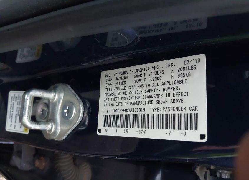 Photo 9 of 2010 Honda Accord 2.4 EX-L (VIN 1HGCP2F82AA172819)