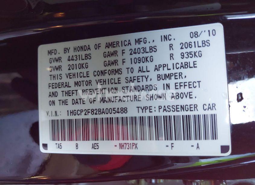 Photo 9 of 2011 Honda Accord 2.4 EX-L (VIN 1HGCP2F82BA005488)