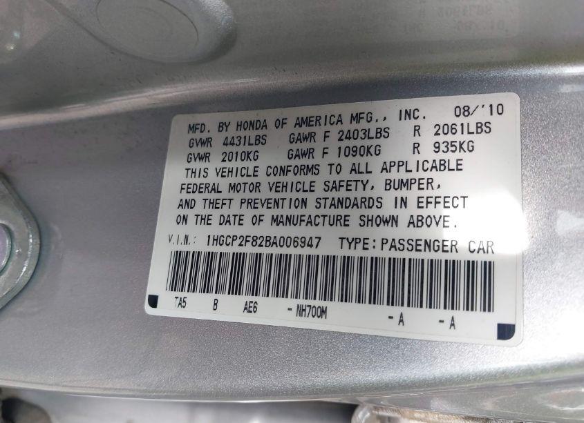 Photo 9 of 2011 Honda Accord 2.4 EX-L (VIN 1HGCP2F82BA006947)