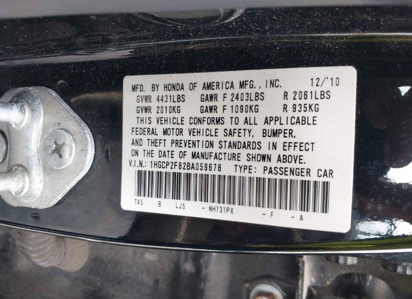 Photo 9 of 2011 Honda Accord 2.4 EX-L (VIN 1HGCP2F82BA059678)