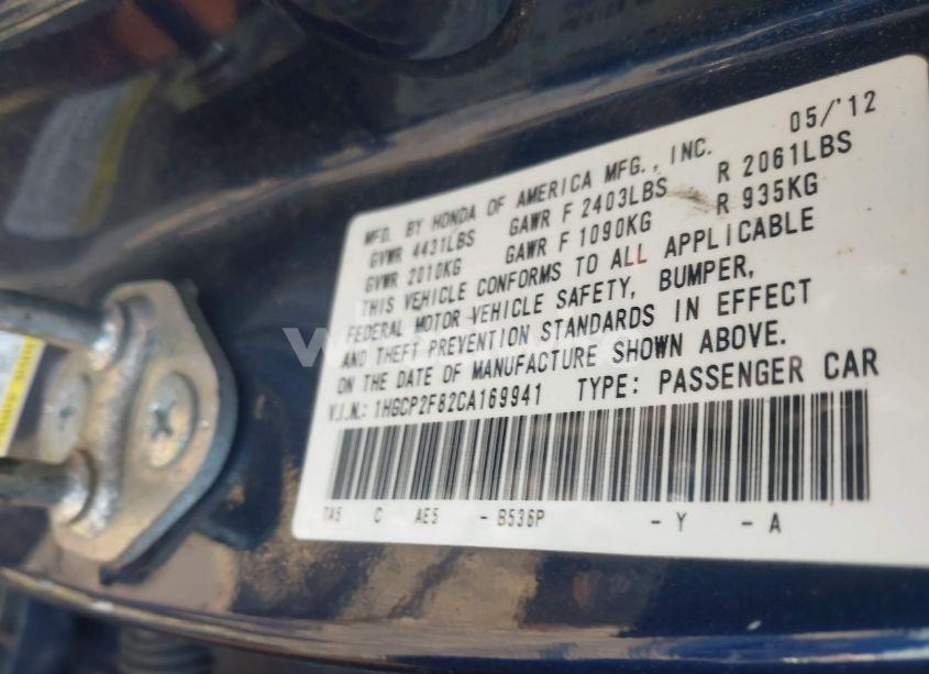 Photo 9 of 2012 Honda Accord 2.4 EX-L (VIN 1HGCP2F82CA169941)