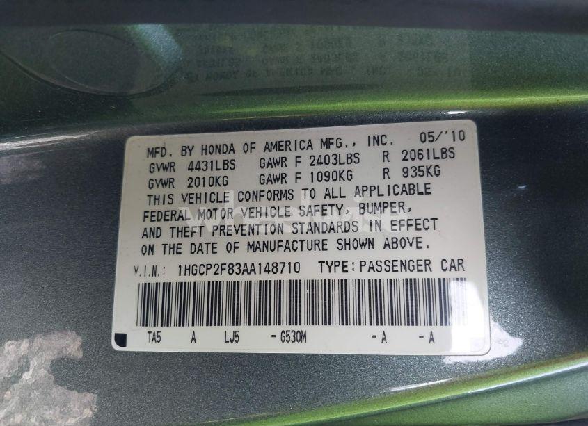 Photo 9 of 2010 Honda Accord 2.4 EX-L (VIN 1HGCP2F83AA148710)